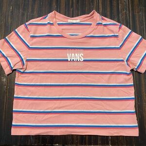 Vans Pink, Blue and White Striped Cropped-Tee